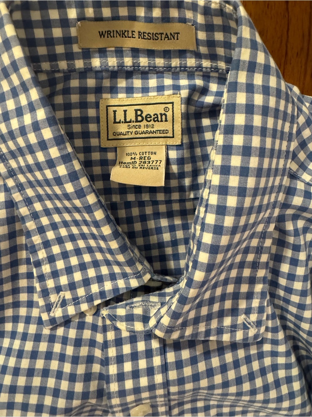 L.L. Bean Menβs Light Blue and White Gingham Button-Down Shirt